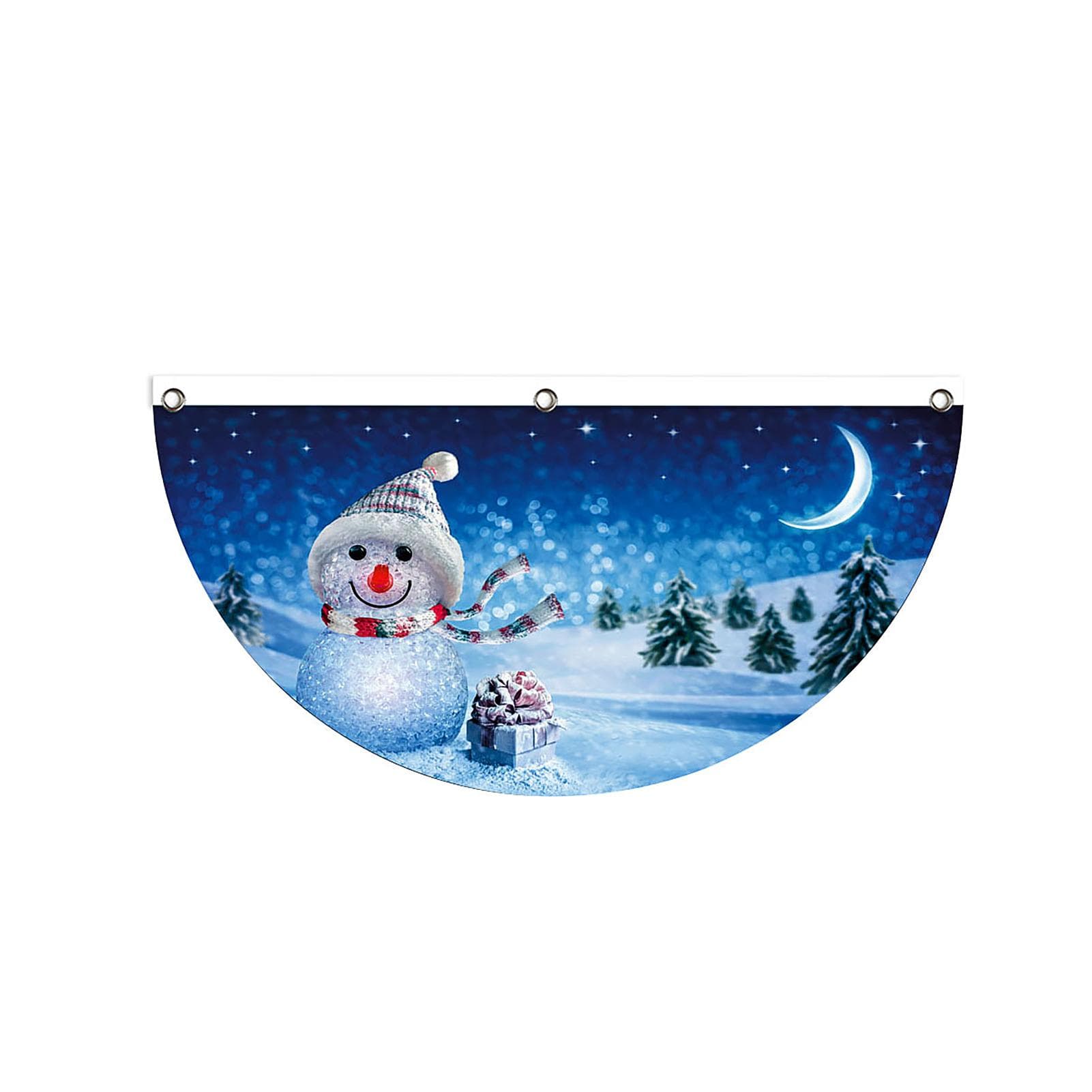Xmas Bunting Flag Outdoor Hanging Fan Flag Half Round Xmas Decorative Flag for Door Home Decor Type D white