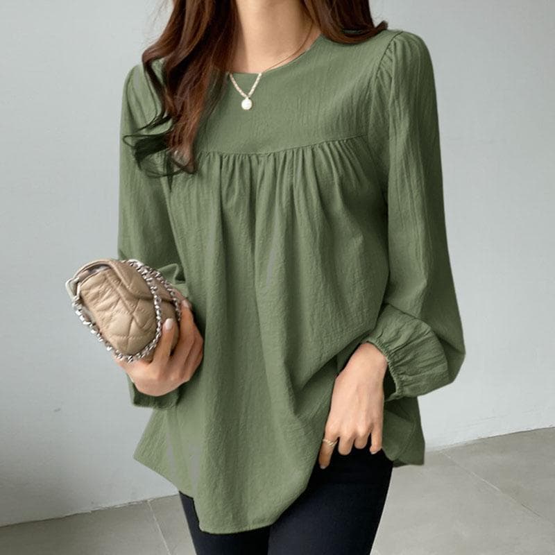 ZANZEA Women Blouse Casual O-neck Long Sleeve Cotton T-shirt S dark green