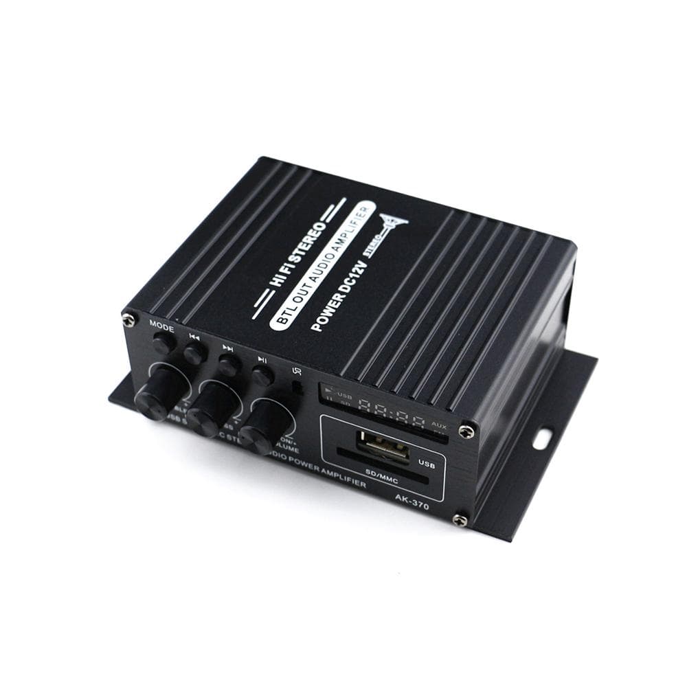 AK370 12V Mini Audio Power Amplifier BT Digital Audio Receiver AMP USB Memory Card Slot MP3 Player black