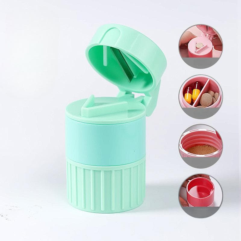 4 Layer Powder Tablet Grinder Powder Pill Cutter 4 in 1 Portable Medicine Splitter Box Storage Crusher green