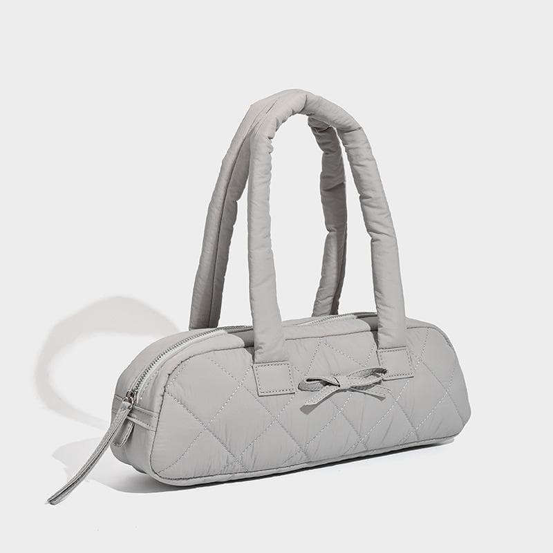 Retro Hand-held Underarm Baguette Bag with A Unique Diamond-patterned Bow Design gray