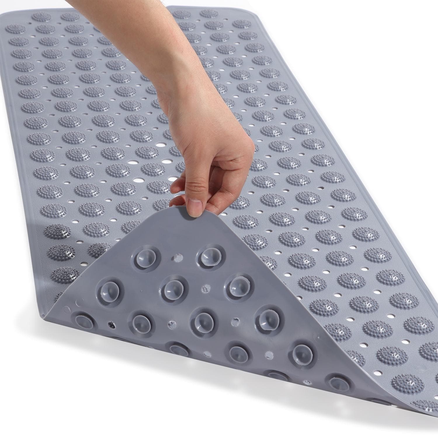 Home Anti Slip Shower Floor Bath Mat Bathroom Mat Suction Cup Massage Point dark grey