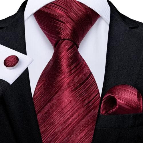 DiBanGu Red Blue Gold Gray Mens Silk Stripped Woven Tie Necktie Hanky Cufflinks N-7395