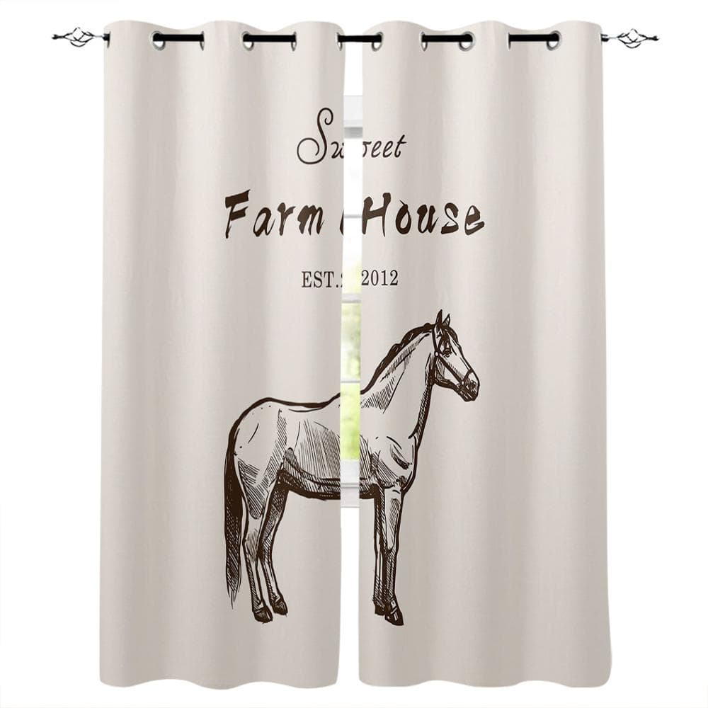 The Silhouette Of A Horse The Theme Of Farm Life Window Curtains Curtains for Living Room Decorative Items Living Room 135W x 60H(cm)