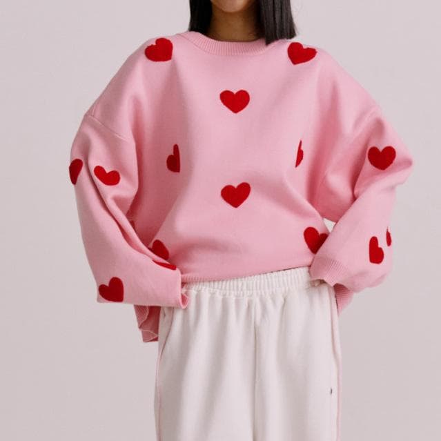 Love Embroidery Women's Knitting Sweaters Sweet Chic Long Sleeved O-neck Pullovers Female Casual Fashion Sweater L pink