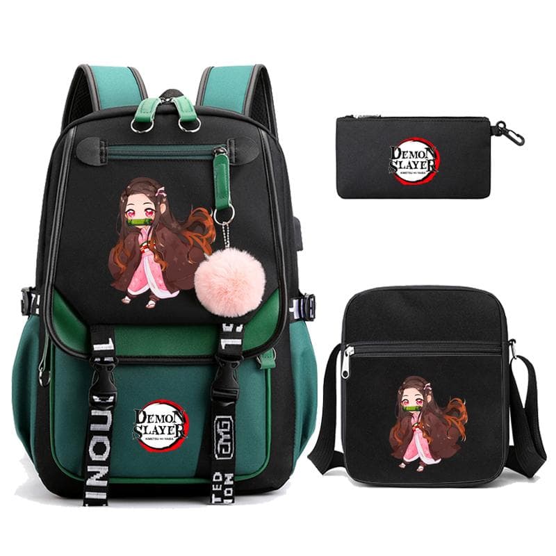3Pcs/set Demon Slayer Kamado Nezuko Backpacks for Girls Anime School Bag Teenager Student Canvas Laptop Back Pack Women Rucksack