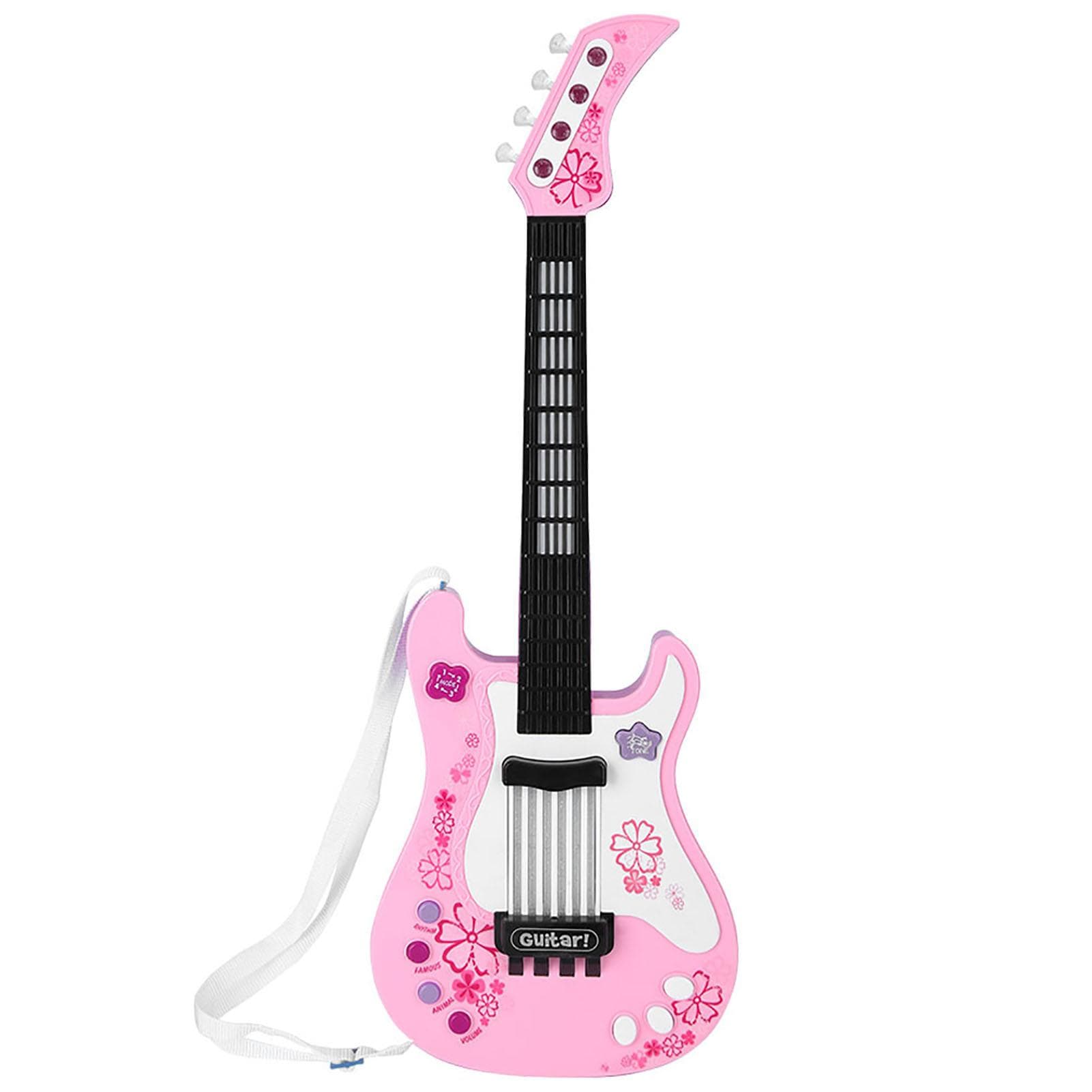 Multifunctional Kids Bass Guitar Toy Children Light Musical Instrument Toy Pink pink