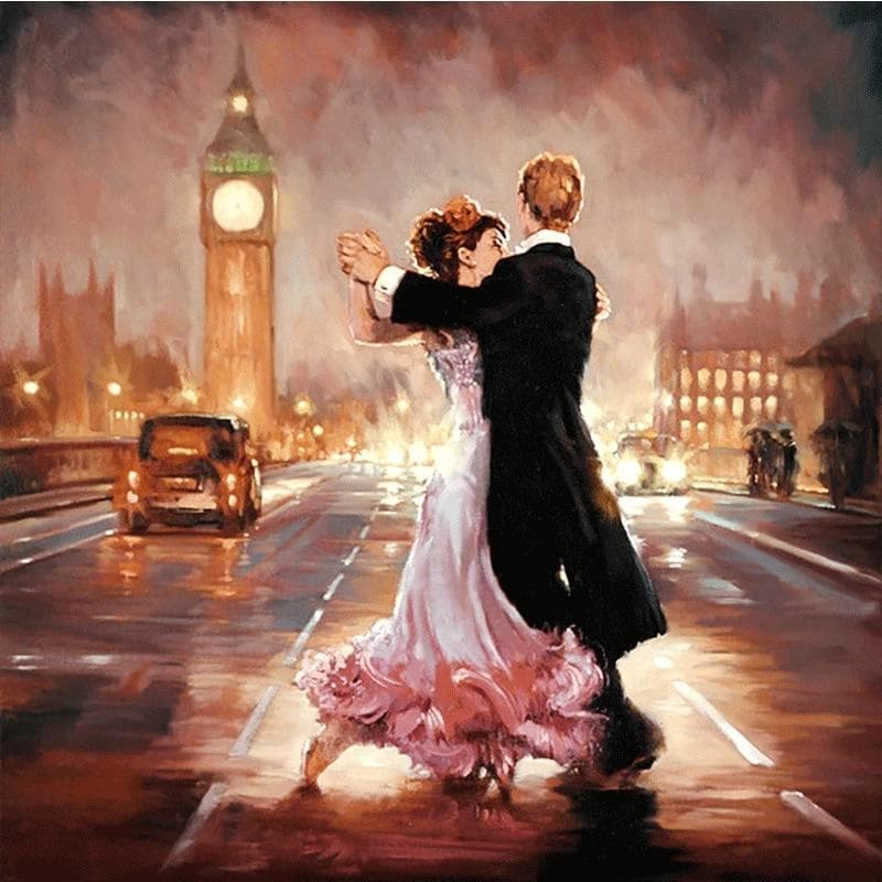 Diamond Painting Cross Stitch Crystal Unfinished Decor Diamond Embroidery Dancing Lovers on Street 30x30CM