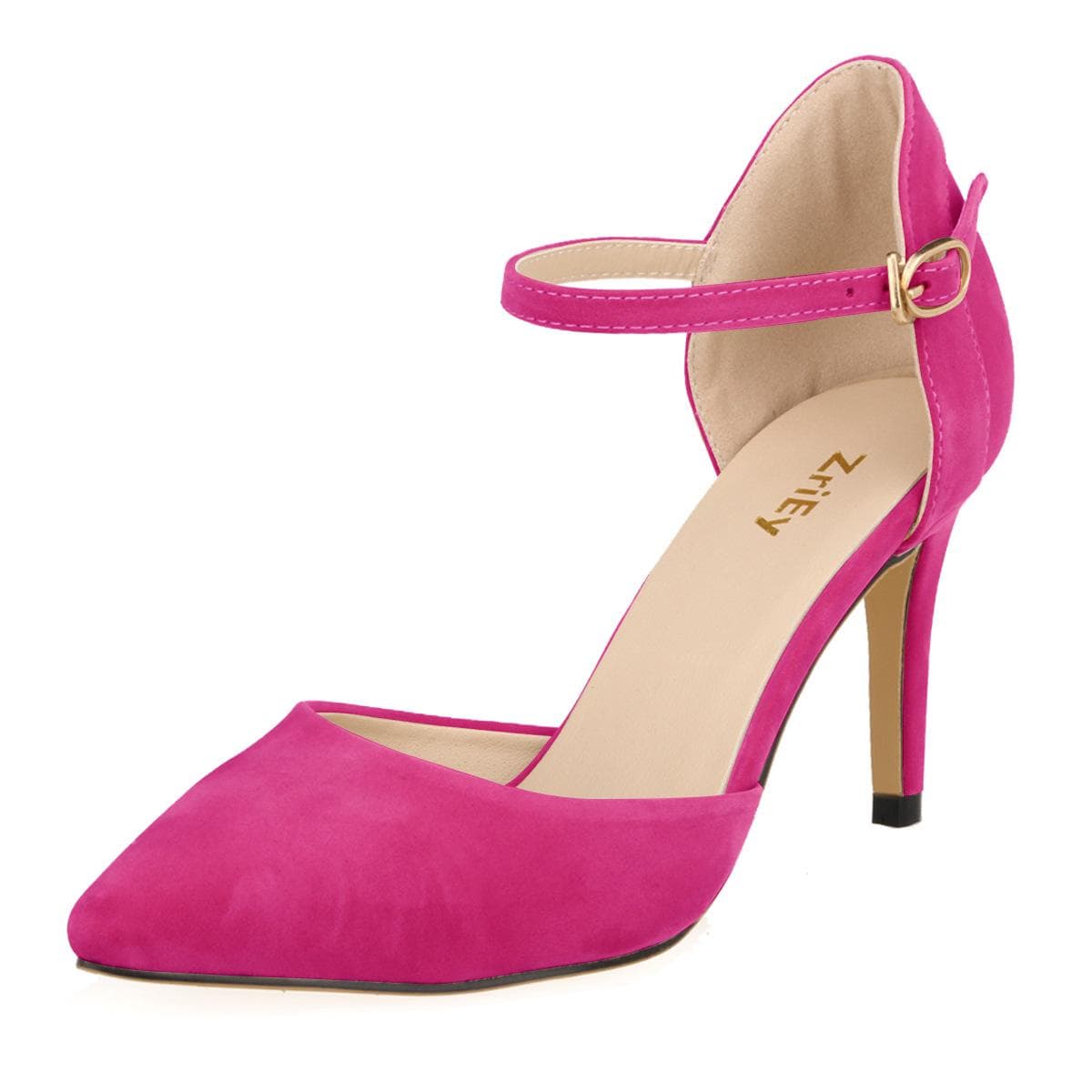 Women Shoes Lady Elegant Pumps Mid Heels Pointed Toe High Heels Sandals Ankle Strap Casual Footwear 42 Rose