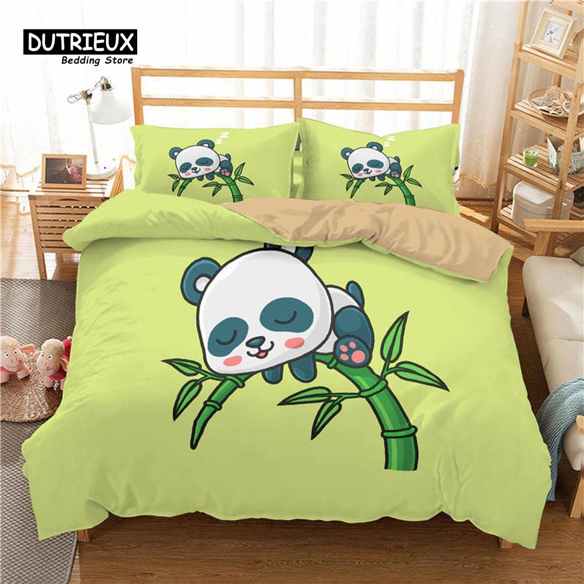 Cartoon Cute Panda Duvet Cover Twin For Boys Girls Kids Teens Soft Animal Theme Panda Bedding Set With Pillowcases Bedroom Decor EU King(240x220cm)