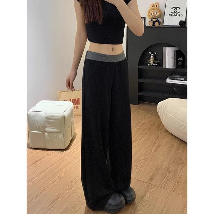 Black Straight-leg Casual Pants for Women In Spring and Autumn New High-waisted Slim and Narrow Wide-leg Sports 2XL black