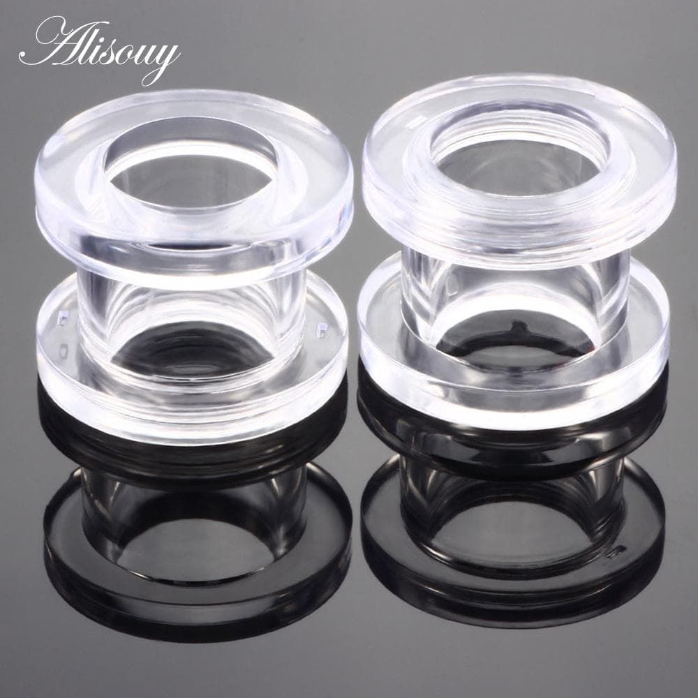 1pair/ lot Acrylic Ear Flesh Tunnels Double Flared Hollow Screw Fit Ear Stretcher Plugs Gauges Body Piercing Jewelry Black 8mm transparent