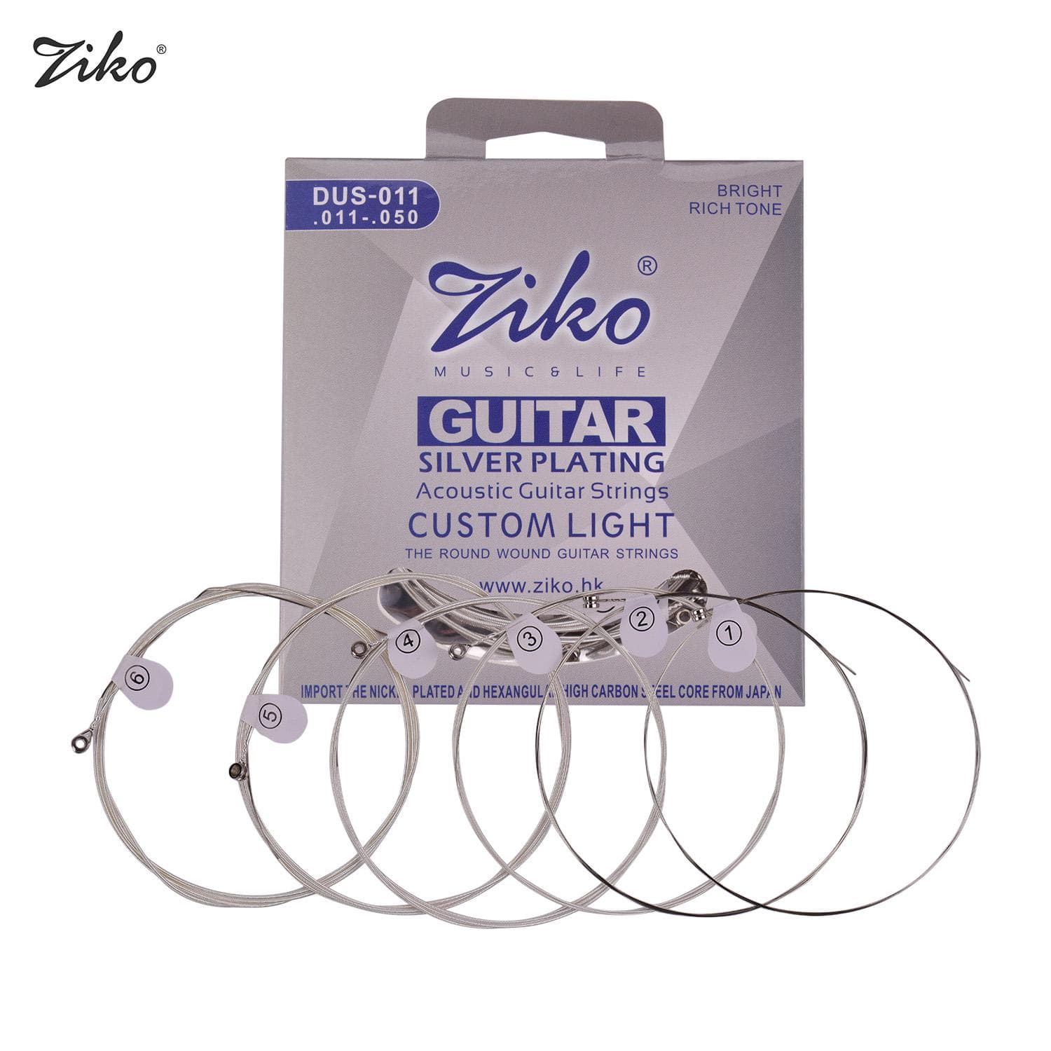 ZIKO DUS-012 Light Acoustic Folk Guitar Strings Hexagon Alloy Wire Silver Plated Wound Corrosion DUS-011 multicolour