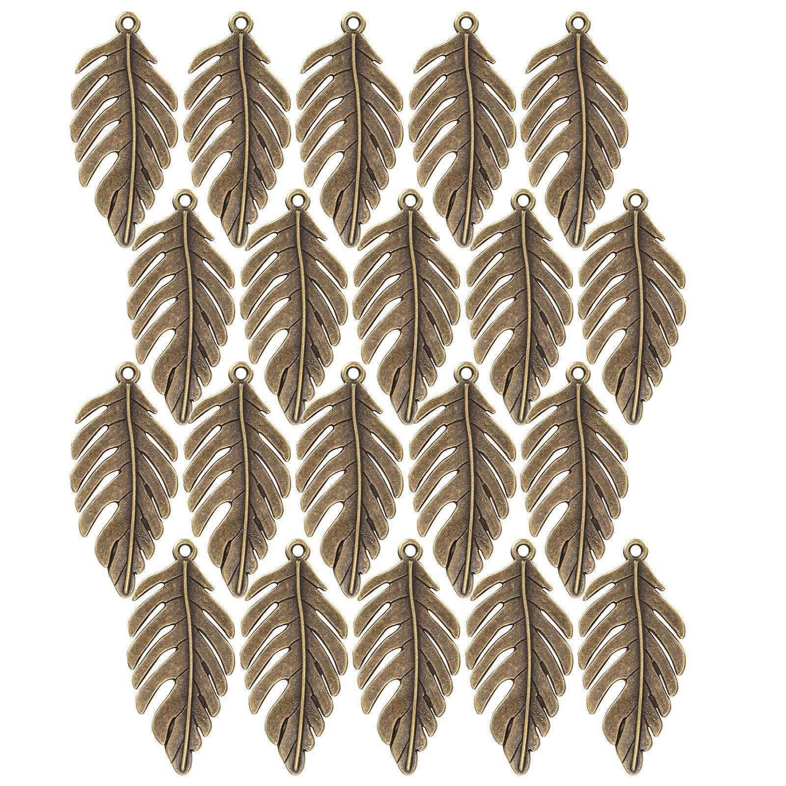 20Pcs Bronze Leaf Jewelry Accessories Alloy Pendant for DIY Handicraft Decoration