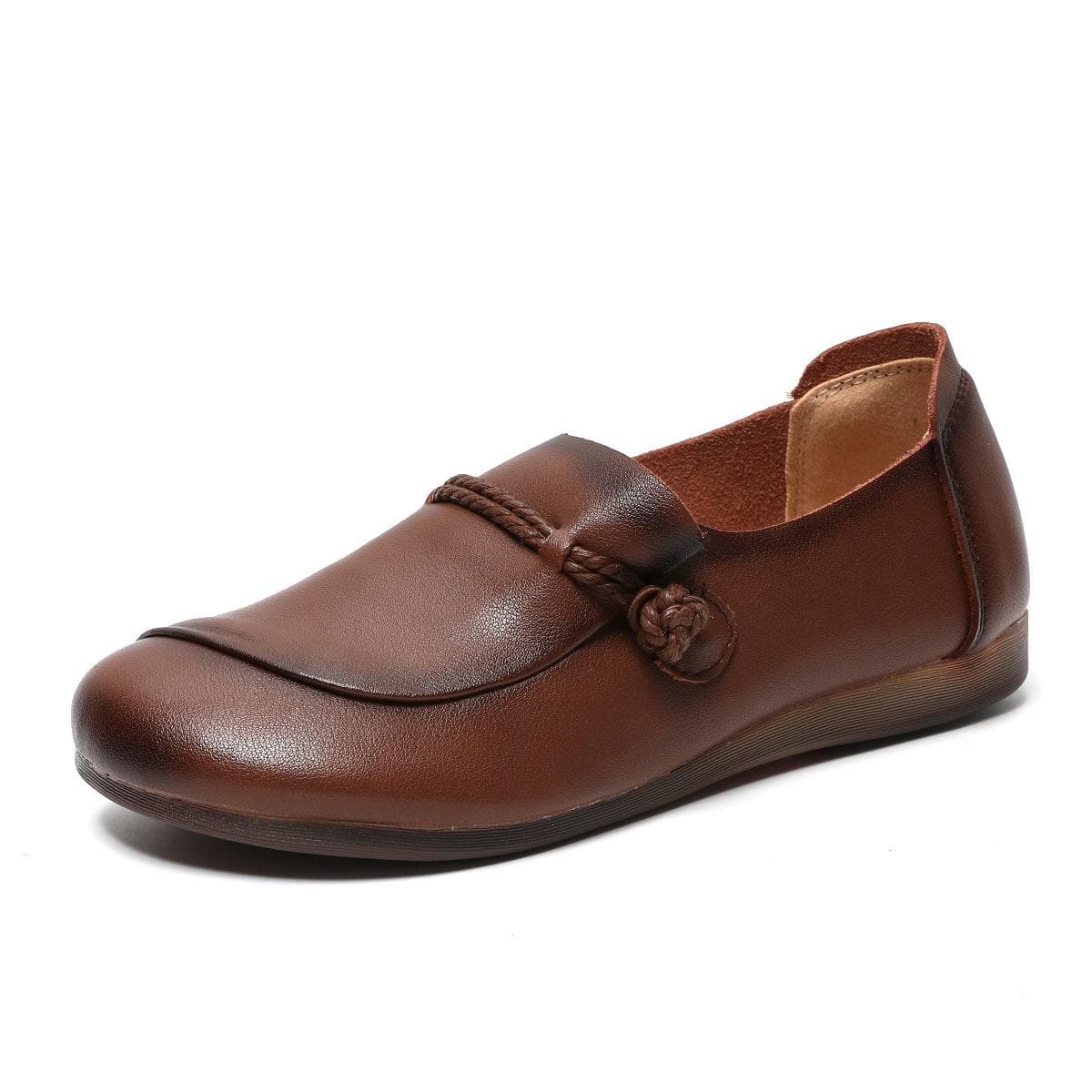 Mother's Shoes 3 Spring Soft Bottom Peas Shoes Middle-aged and Elderly Leather Retro Flat Single Shoes Women 40 brown