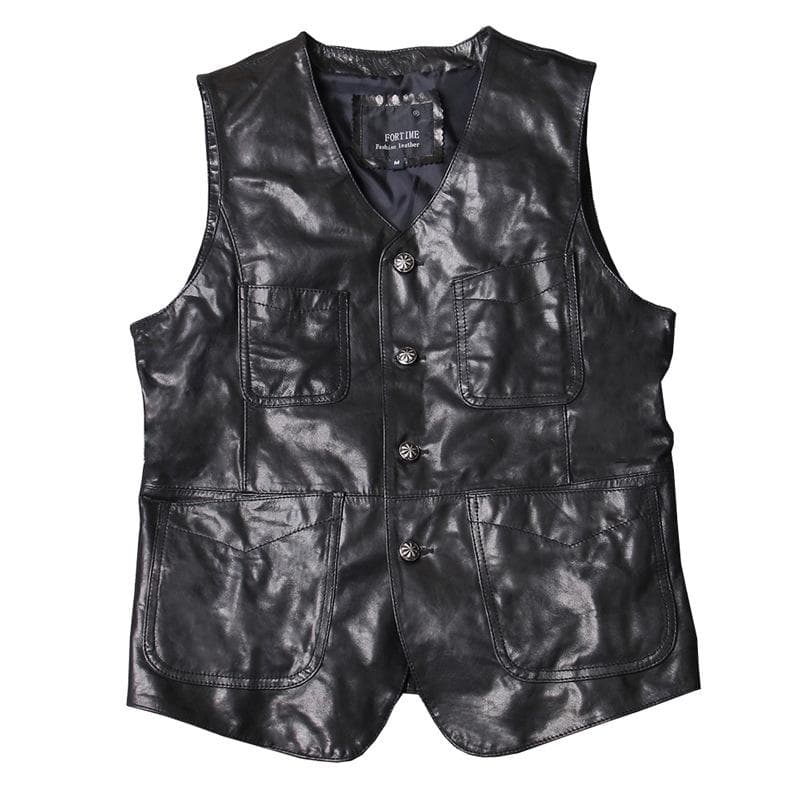 Men's Genuine Leather Vest, Sheepskin V-neck Suit, Short Youth Leather Vest, Leather Vest for Men XXXXL black