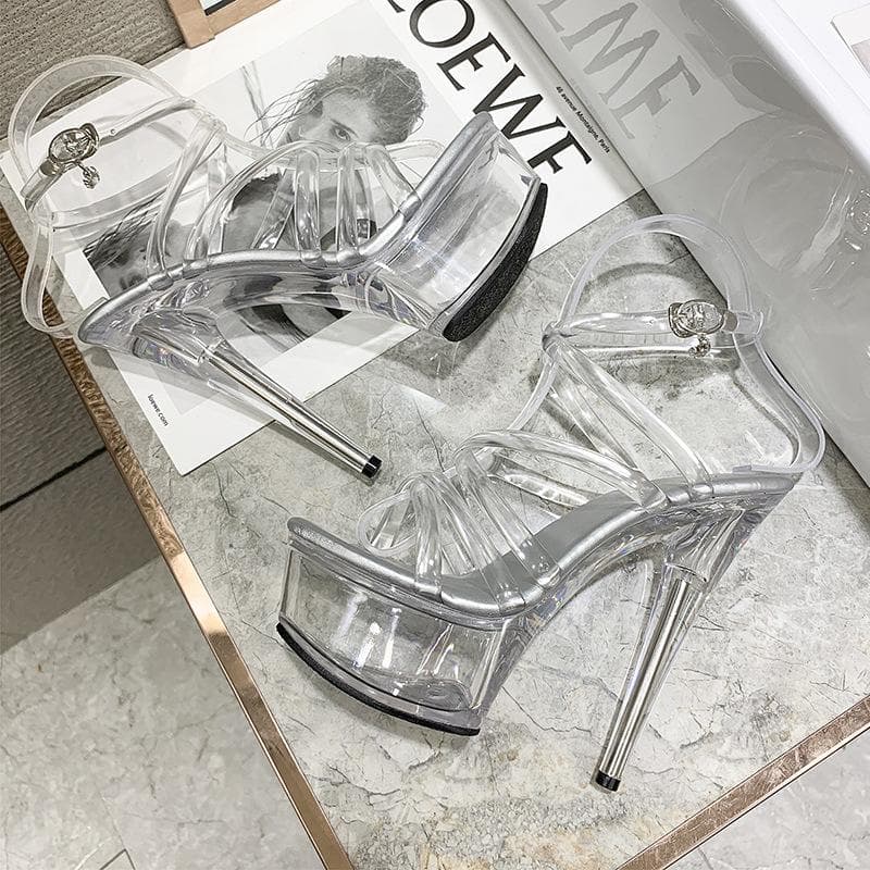 Summer Fashion European and American Pointed Toe Stiletto Transparent Waterproof Platform Wedding Super High-heeled Women's Casual Fashion Shoes 40