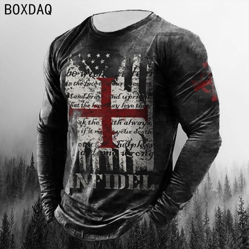 3D Heroic Templar T Shirt Men's Long Sleeve All-match Tops Fashion Street Hip Hop Cool Clothing Men Casual TShirts Oversized 6XL 5XL