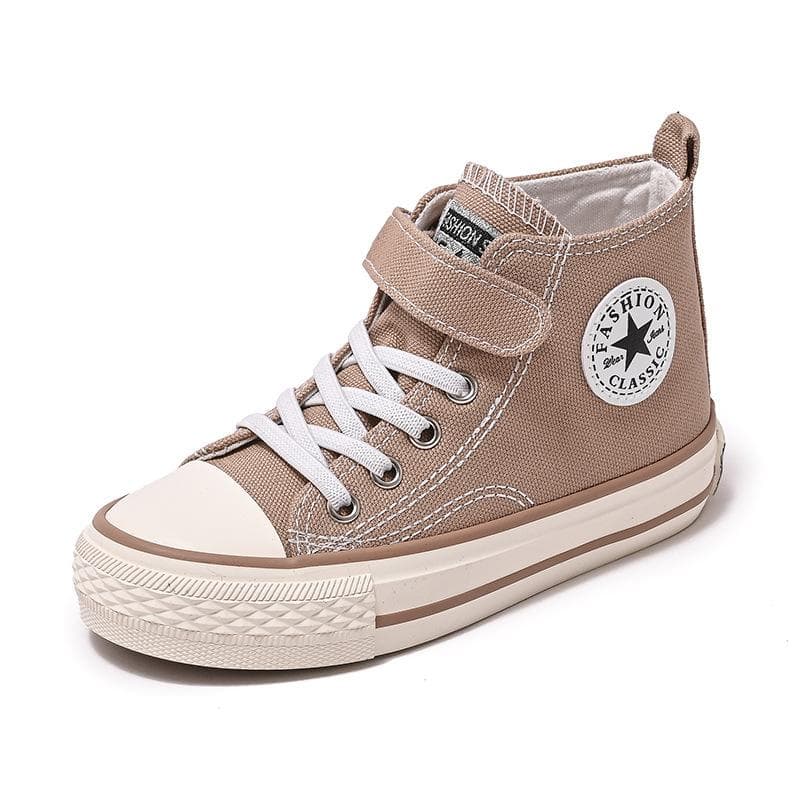 Children's High-Top Canvas Shoes Boy's Cloth Shoes Girls' Sneakers 34 beige