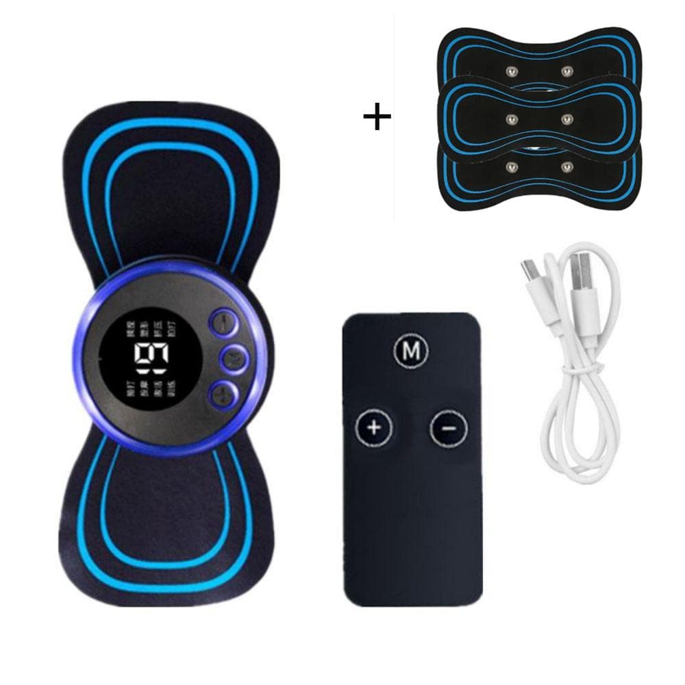 EMS Electric Neck Massager 8 Mode 19 Gears Tens Pulsed Therapy Instrument Portable Cervical Spine Massage Back Massage Muscle Stimulator Pain Relief With Remote +3 Patch