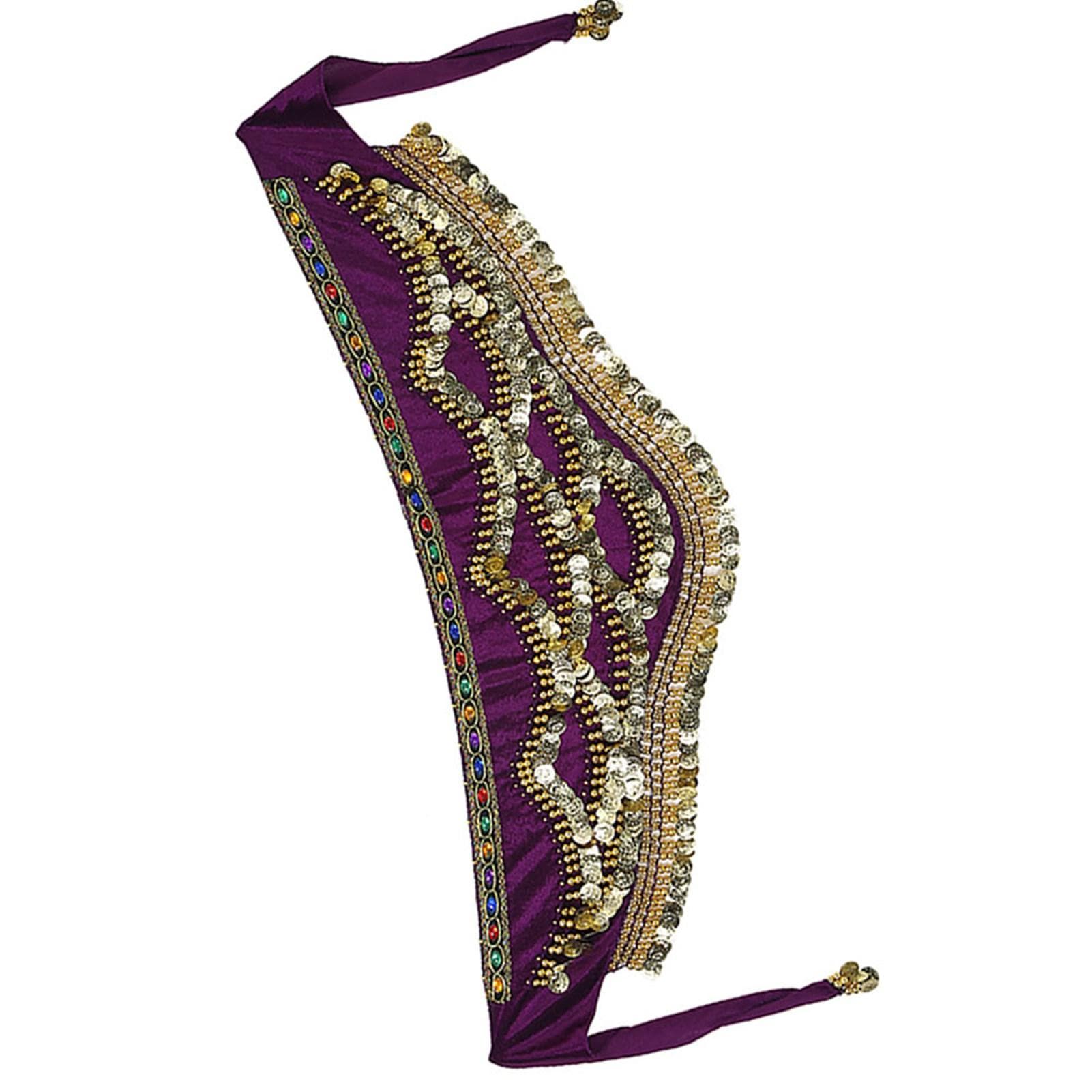 Belly Dancing Hip Scarf Wrap Skirt  Waist Belt with Artificial Coin Tassel Dark Purple