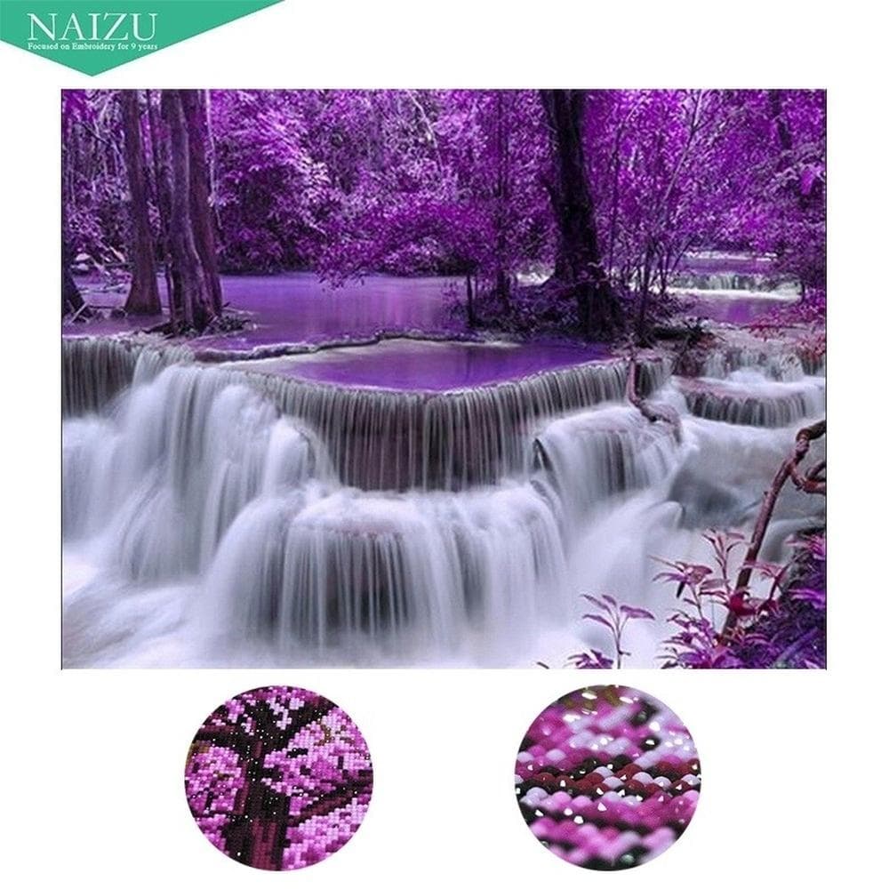 Diamond Painting Purple Waterfall Landscape Needlework Diamond Mosaic Cross Stitch Embroidery 20X30CM