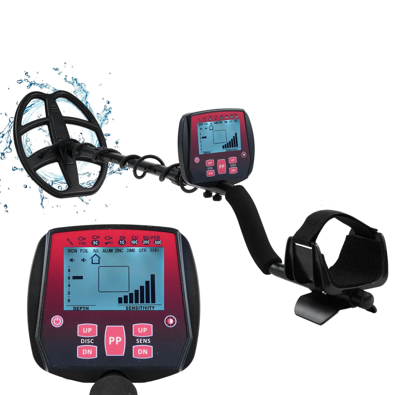 GC-1073 High Sensitivity Underground Metal Detector Waterproof Gold Detectors Lightweight with LCD Detector only red