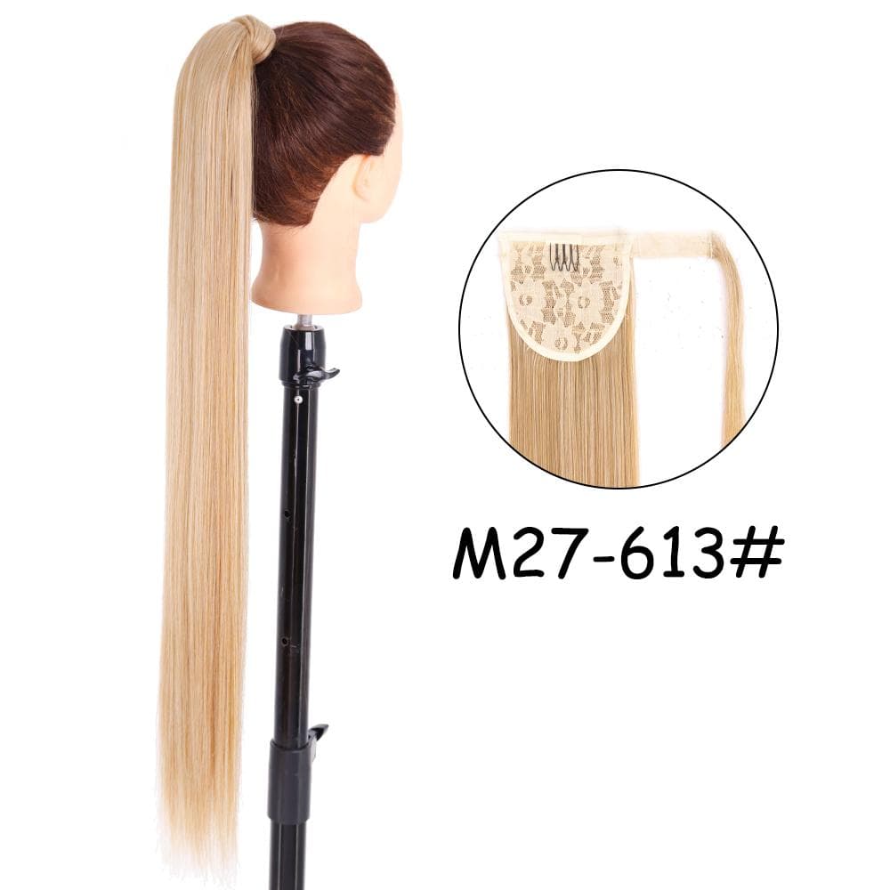 MERISIHAIR 85 Cm Synthetic Long Straight Ponytail Clip In Hair Extensions Blonde Brown Wrap Around Hairpiece for Women 55 cm