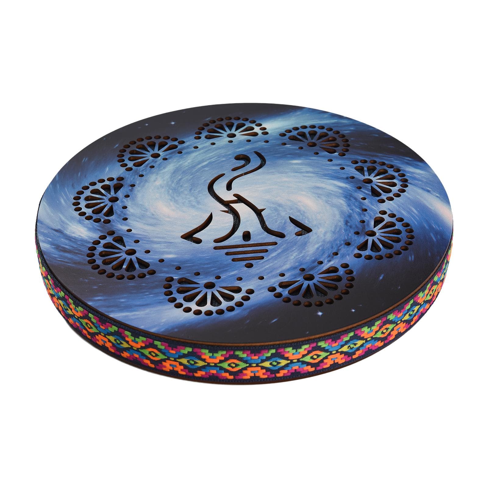 12 Inch Ocean Drum Ethnic Percussion Instrument Painted Drum Pattern Birch Wooden Drum Woven Edge 10 Inch