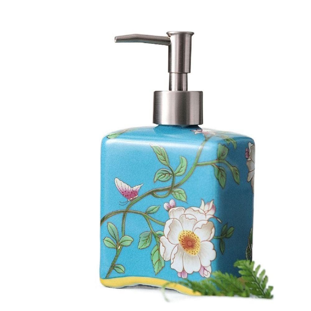 Refillable Hand Soap Dispenser Vintage Shampoo Container Easy To Use Ceramic Soap Bottle Home blue
