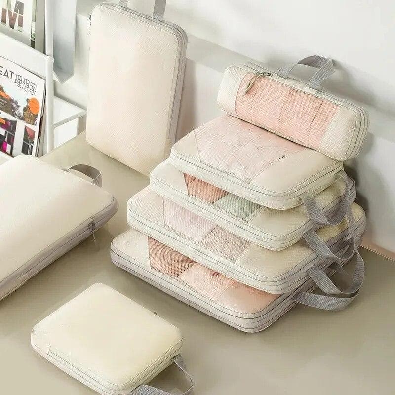 Travel Storage Bag Compressible Packing Cubes Carry on Travel Suitcase Luggage Organizer Foldable Waterproof HandbagTravel Bag beige