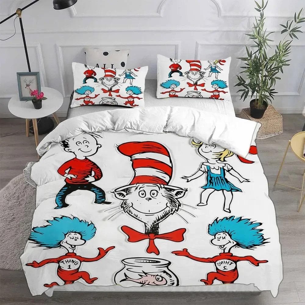 The Cat in the Hat Bedding Sets Comforter Quilt Bed Cover Duvet Cover Pillow Case Sets Kids Adult Size Home Textiles AU Single 140x210cm
