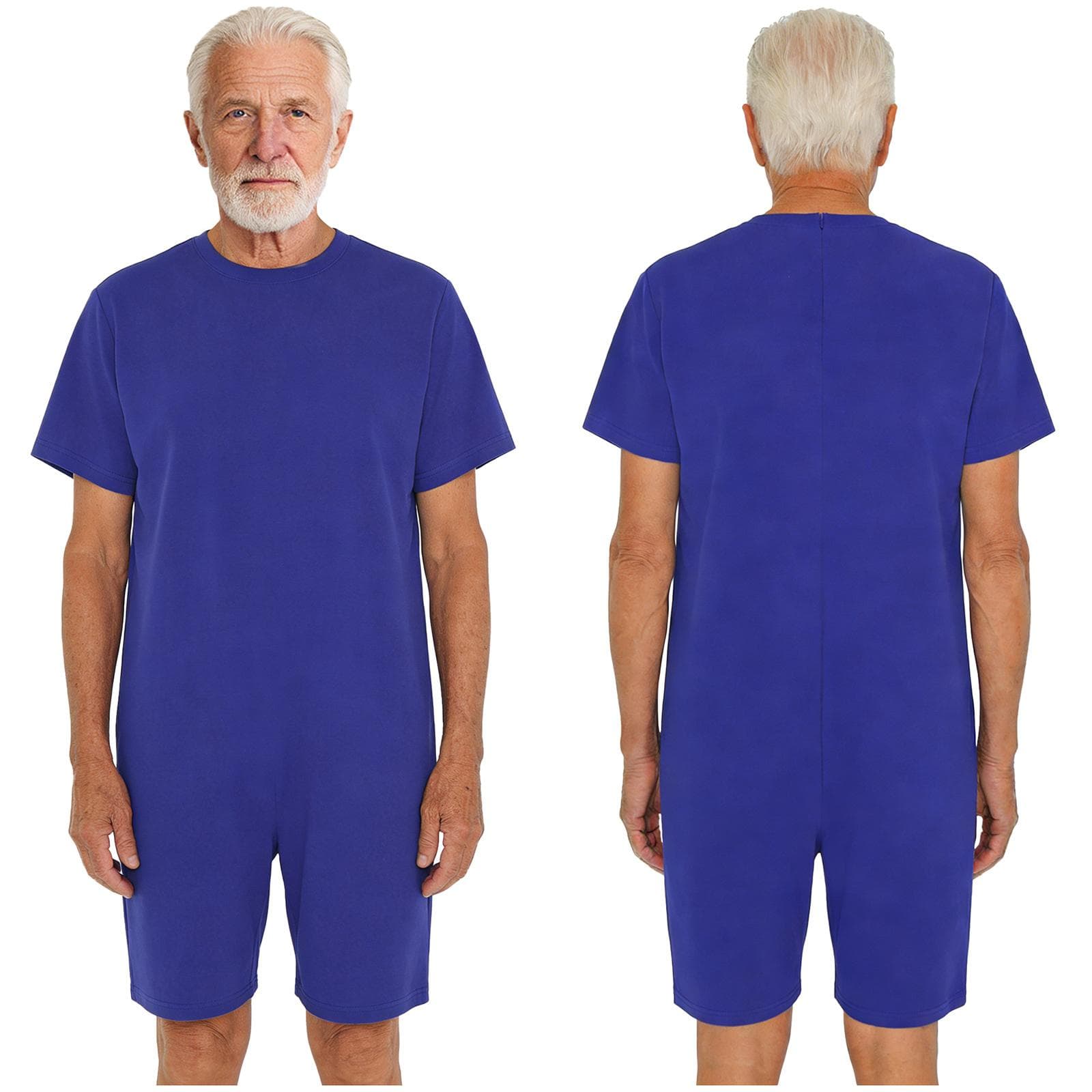 All-Day Adaptive Solution S-3XL for Adults: Unisex Anti-Strip Romper with Back Zip, Short Sleeve for Comfort & Safety M royal blue