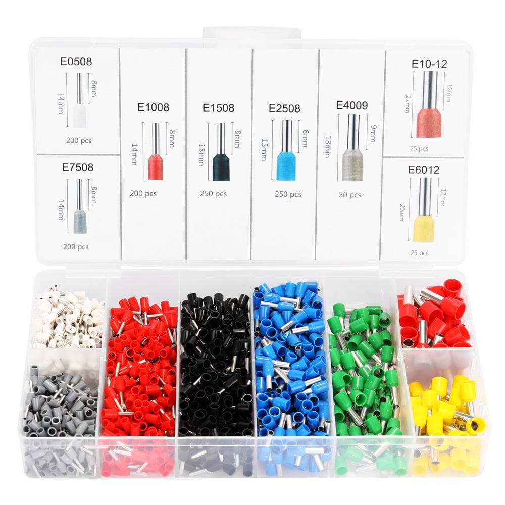 1200pcs Assorted E Tube Crimping Terminal Insulated Electrical Wire Connector Set with Storage Box multicolour