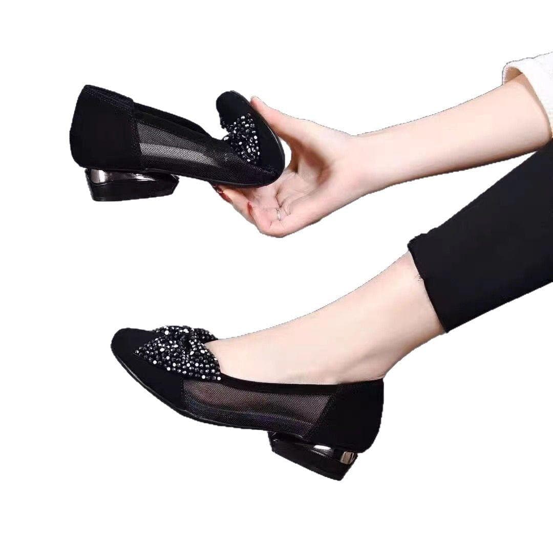 Summer New Round Head Low Heel Bow Soft Bottom Hollow Out One Step Sandals 39 black