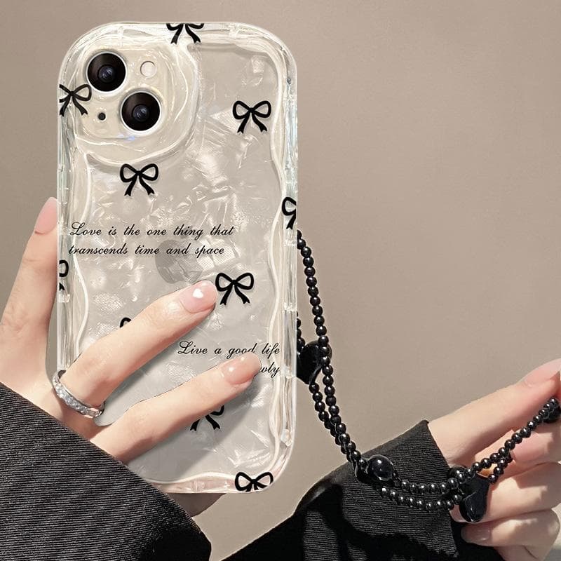 Applicable To Apple 15 Mobile Phone Case IPhone14/13/12/11 Black Bow Chain Xs/xr Transparent Silicone 6s iphone 11
