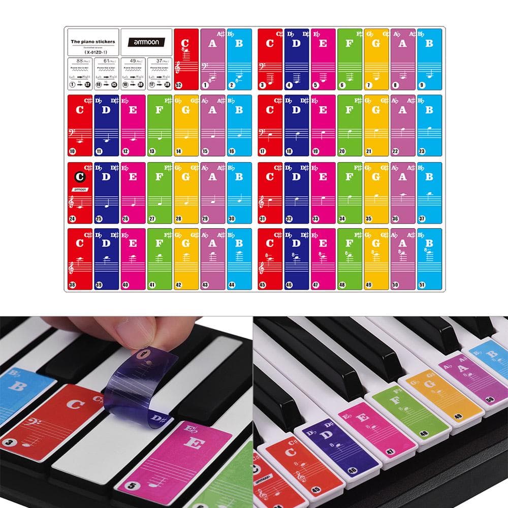 Ammoon Piano Keyboard Stickers for 37/ 49/ 61/ 88 Key Keyboards Removable ZD
