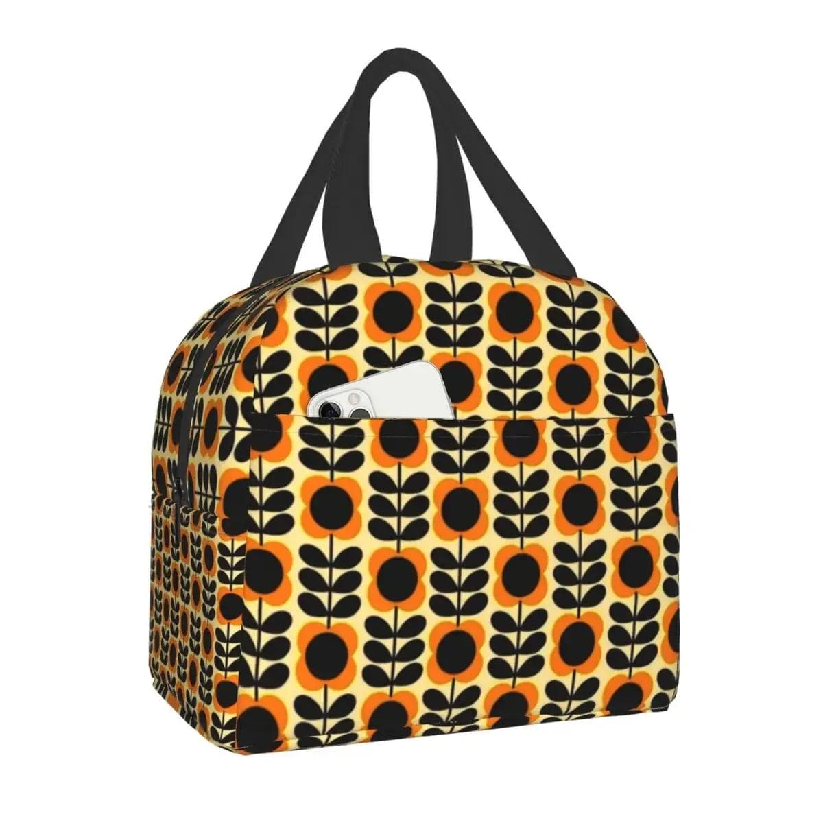 Orla Kiely Multi Stem Thermal Insulated Lunch Bag Scandinavian Flower Portable Lunch Tote for Outdoor Picnic Storage Food Box 22x20x13CM red