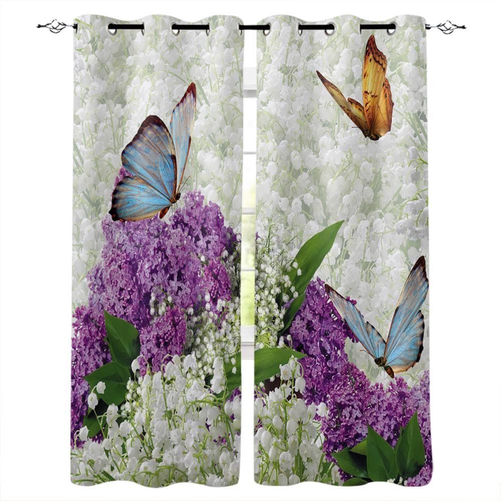 Red Butterfly Beautiful Window Curtains Bedroom Kitchen Curtain Panel Christmas Home Decor Curtains for Living Room 135W x 60H(cm)