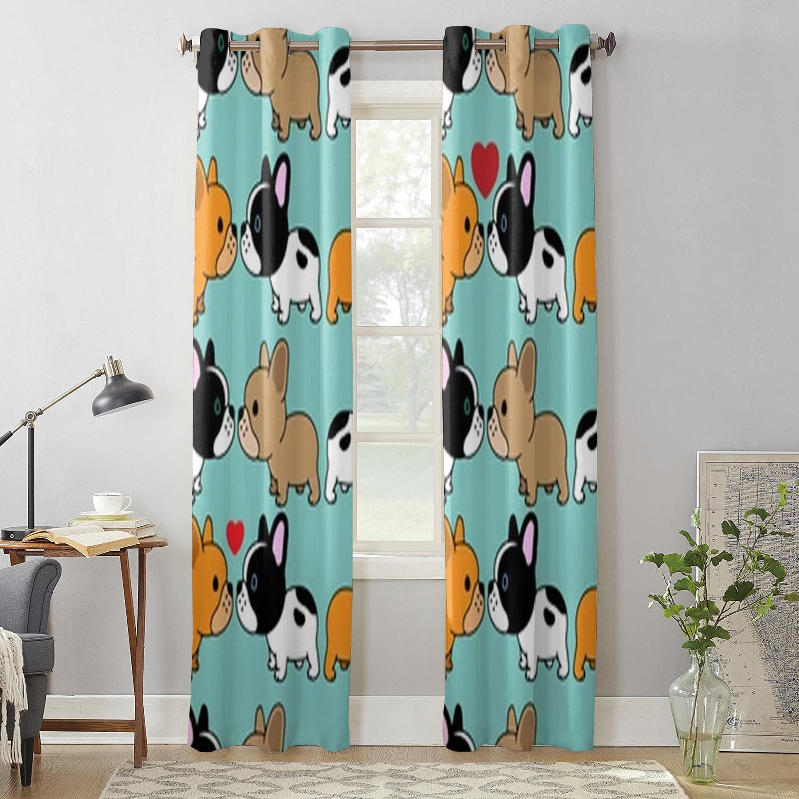 Cartoon Puppy Bulldog Window Curtains For Living Room Kitchen Modern Curtains Home Decor Blinds Drapes 135W x 60H(cm) x1