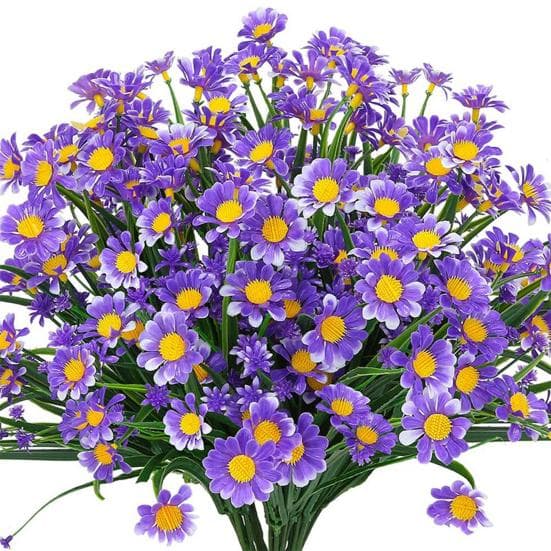 Artificial Flower UV resistant Easy Care Long Stem Greenery Shrub Plant Faux Cemetery Flower Farmhouse Decor purple