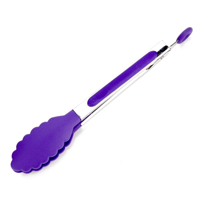 Food Tong Stainless Steel Kitchen Tongs Silicone Nylon Non-Slip Cooking Clip Clamp BBQ Salad Tools Grill Kitchen Accessories purple