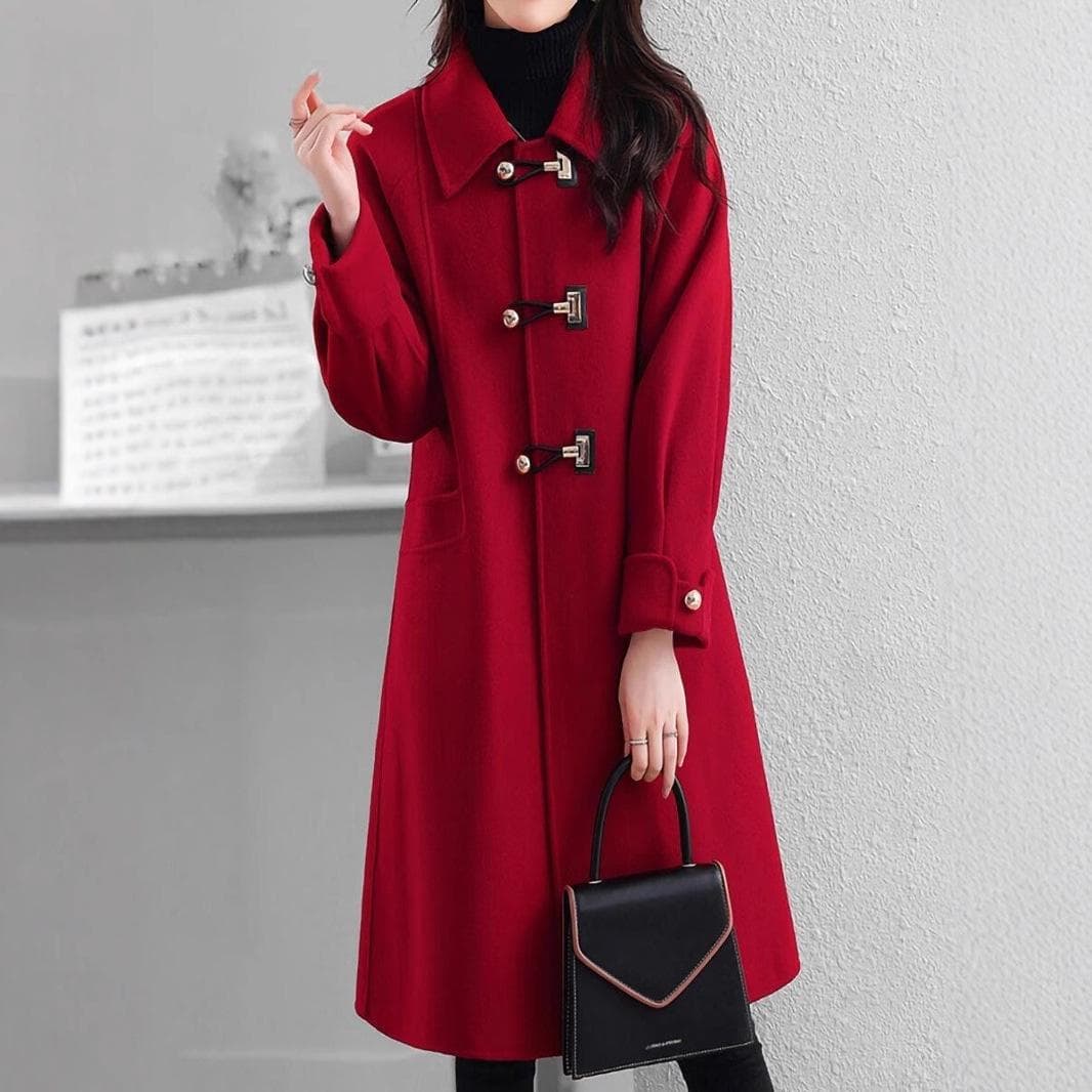 Double-sided Woolen Woolen Coat for Women In Autumn and Winter New Style Loose and Versatile Horn Button Woolen Coat for Women XL