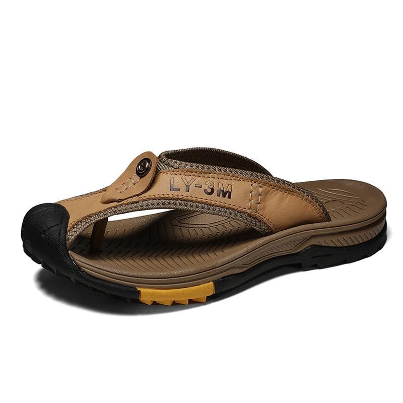 Genuine Cow Leather Shoes Men Sandals Mens Flip Flops Men's Casual Shoes Classic Massage Beach Slippers Anti-slip Summer 44 khaki