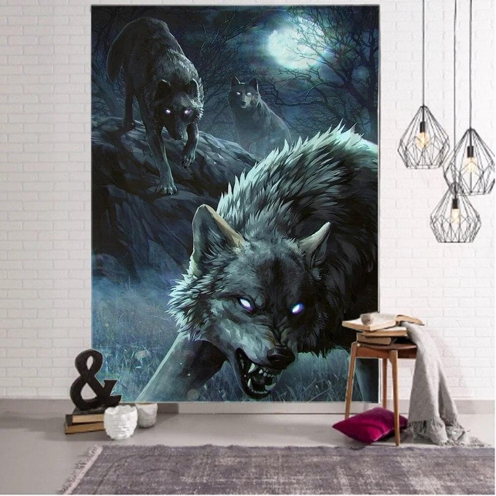 Wolf tapestry wall hanging boho decoration wall tapestry psychedelic hippie tapestry bedroom living room home decoration 100x75cm