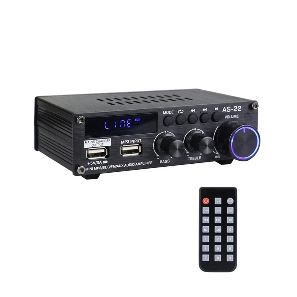 AS-22 12Volt Compact Size Audio Power Amplifier Portable Sound Amplifier Speaker Amp for Car and US Plug