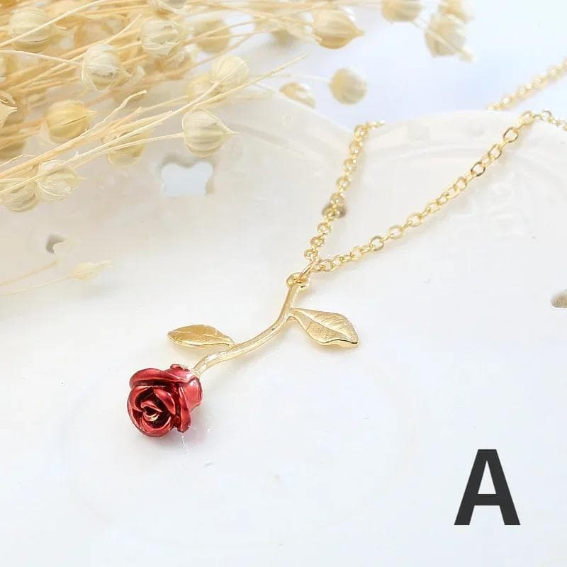 2024 New Hot Selling Romantic Rose Necklace 3D Flower Luxury Pendant Necklace Chain Valentines Day Birthday Gift A