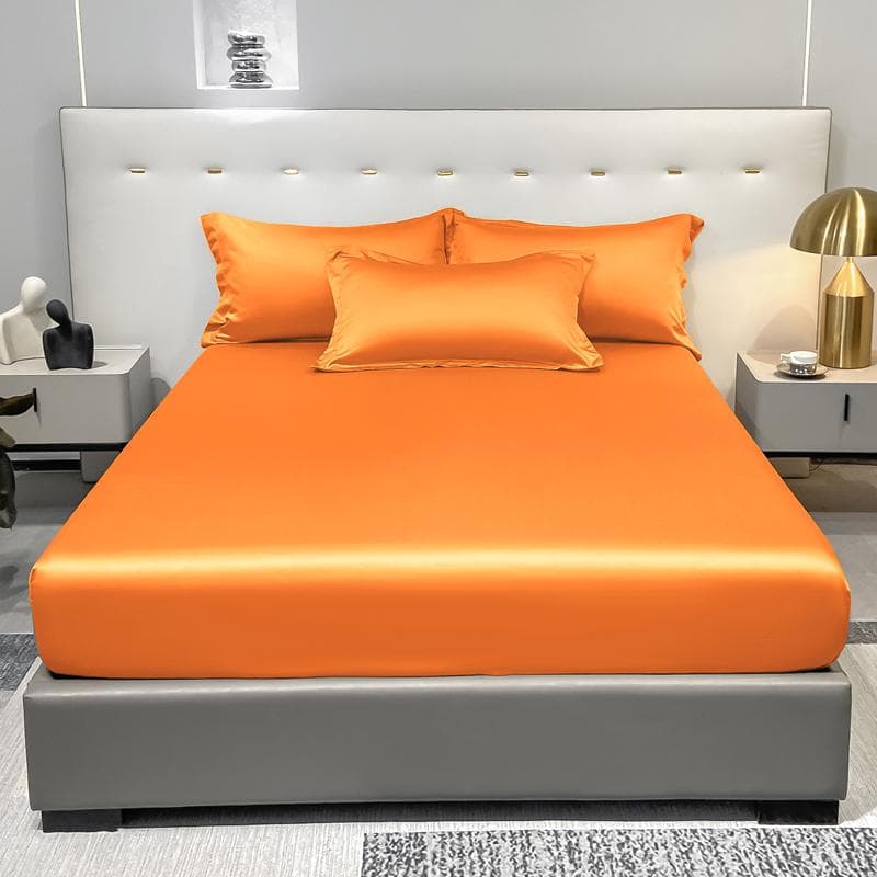 1 Simple Modern Satin Solid Color Fitted Sheet,Orange Color Ice Silk Bedspread For Bedroom,Bedding (Excluding Pillowcases) 90x200cm orange