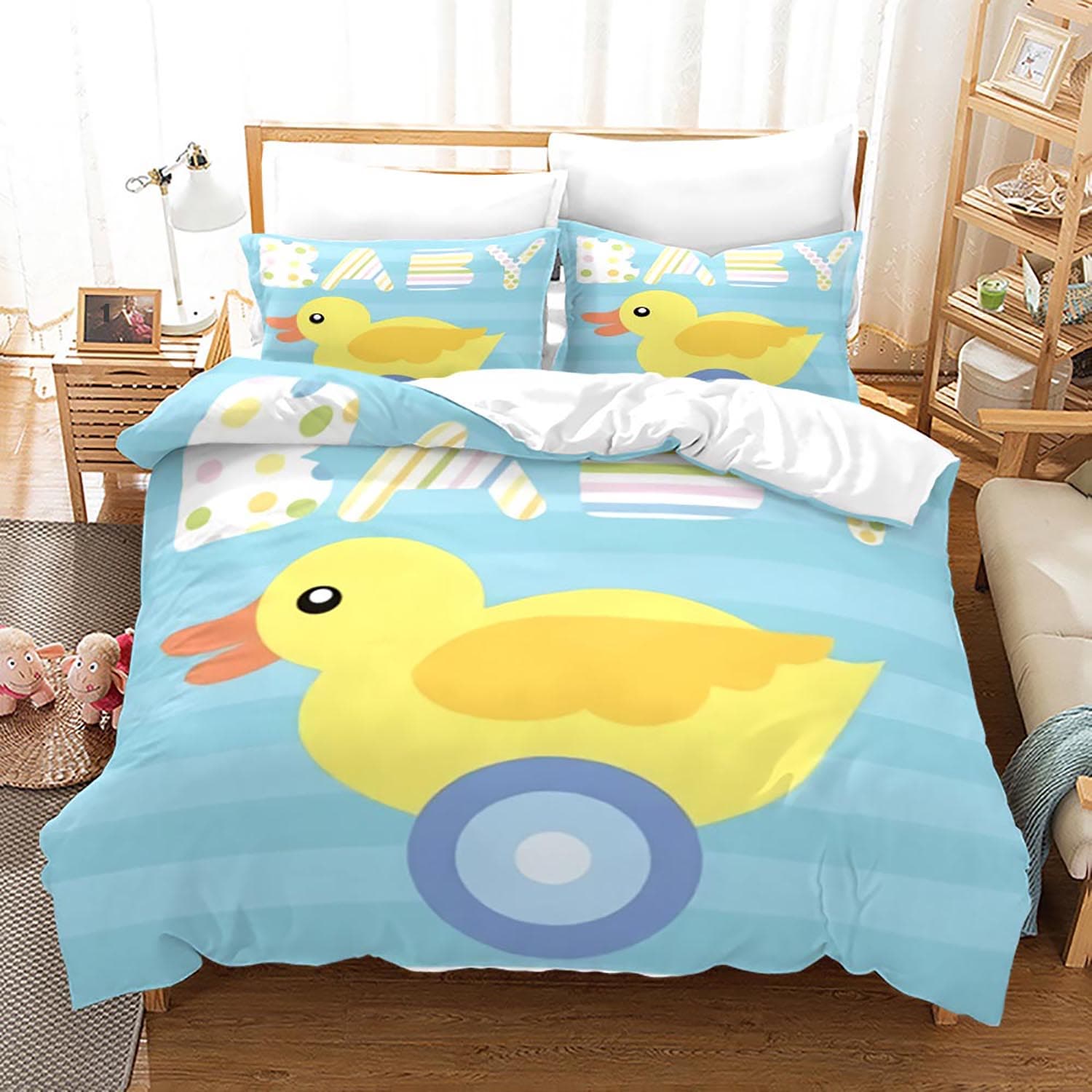 Yellow duck Bedding Set Single Twin Full Queen King Size Little duck Bed Set Aldult Kid Bedroom Duvetcover Sets 3D Print 020 AU Single(140x210cm)