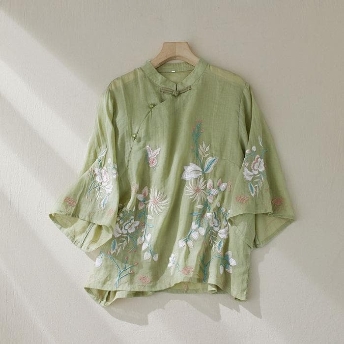 Retro Shirt for Women In Summer New Chinese Style Slanted Placket Button Round Neck Shirt Top 3XL